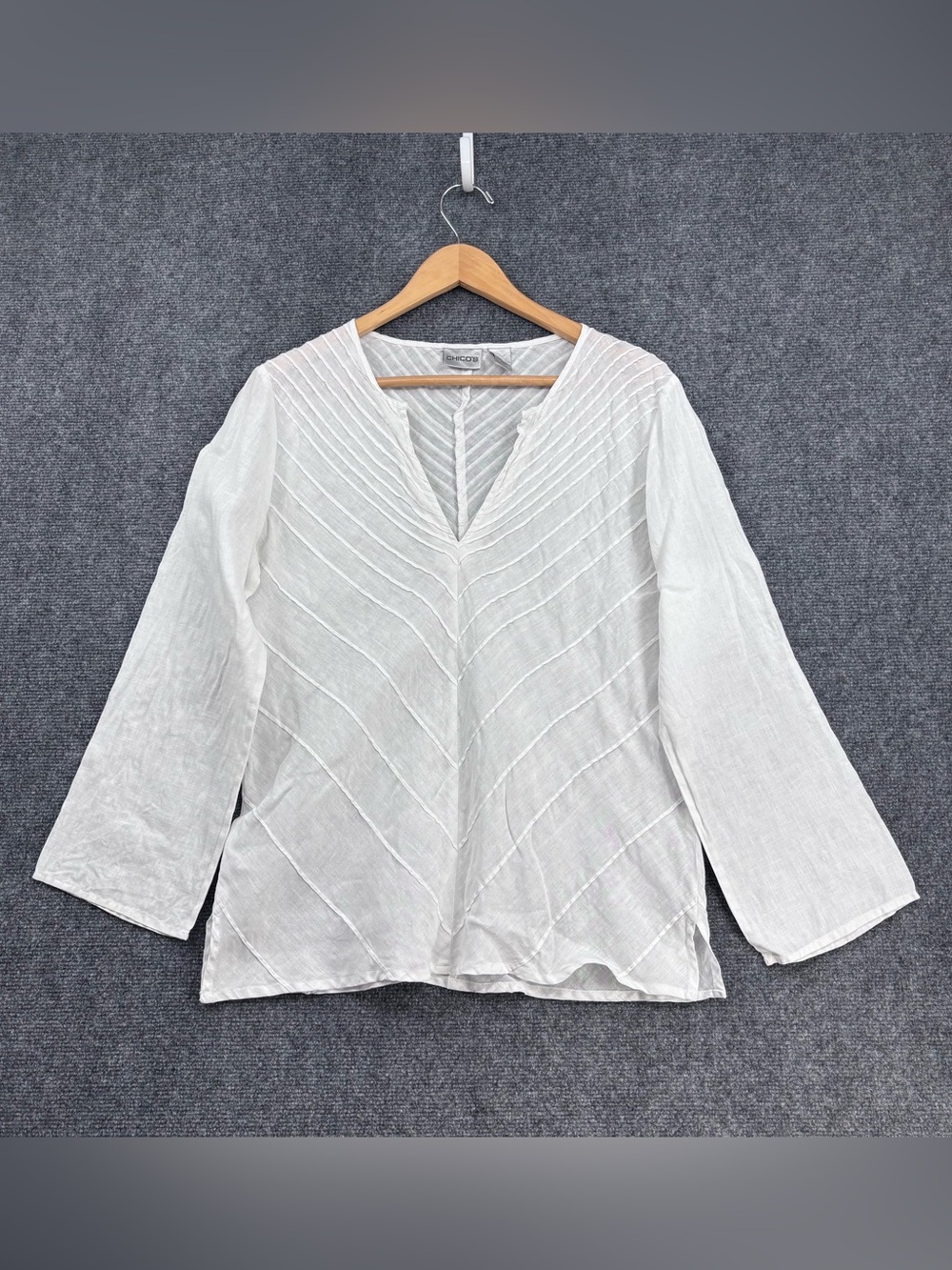 Chicos White Linen Lagenlook Coastal Grandma V Neck Tunic Women’s M